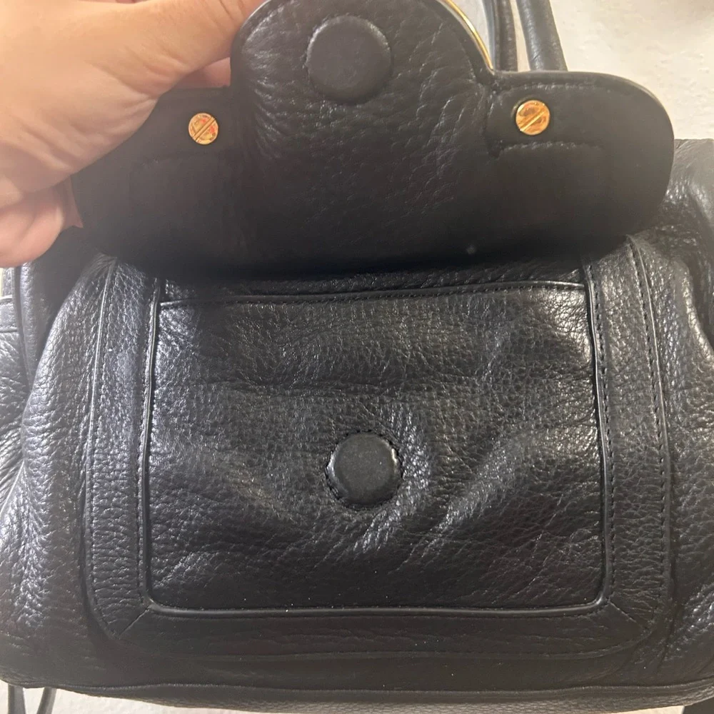 Tory Burch Amanda Satchel Purse Black Leather Handbag with Gold Accents - Picture 3 of 10